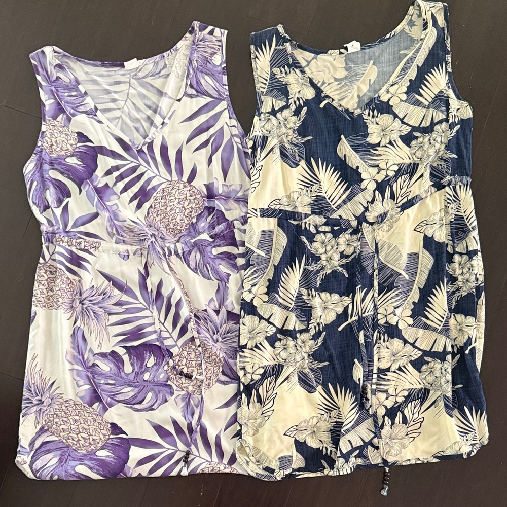 Tropical Pineapple Print Sleeveless Tank Top — Purple/Cream